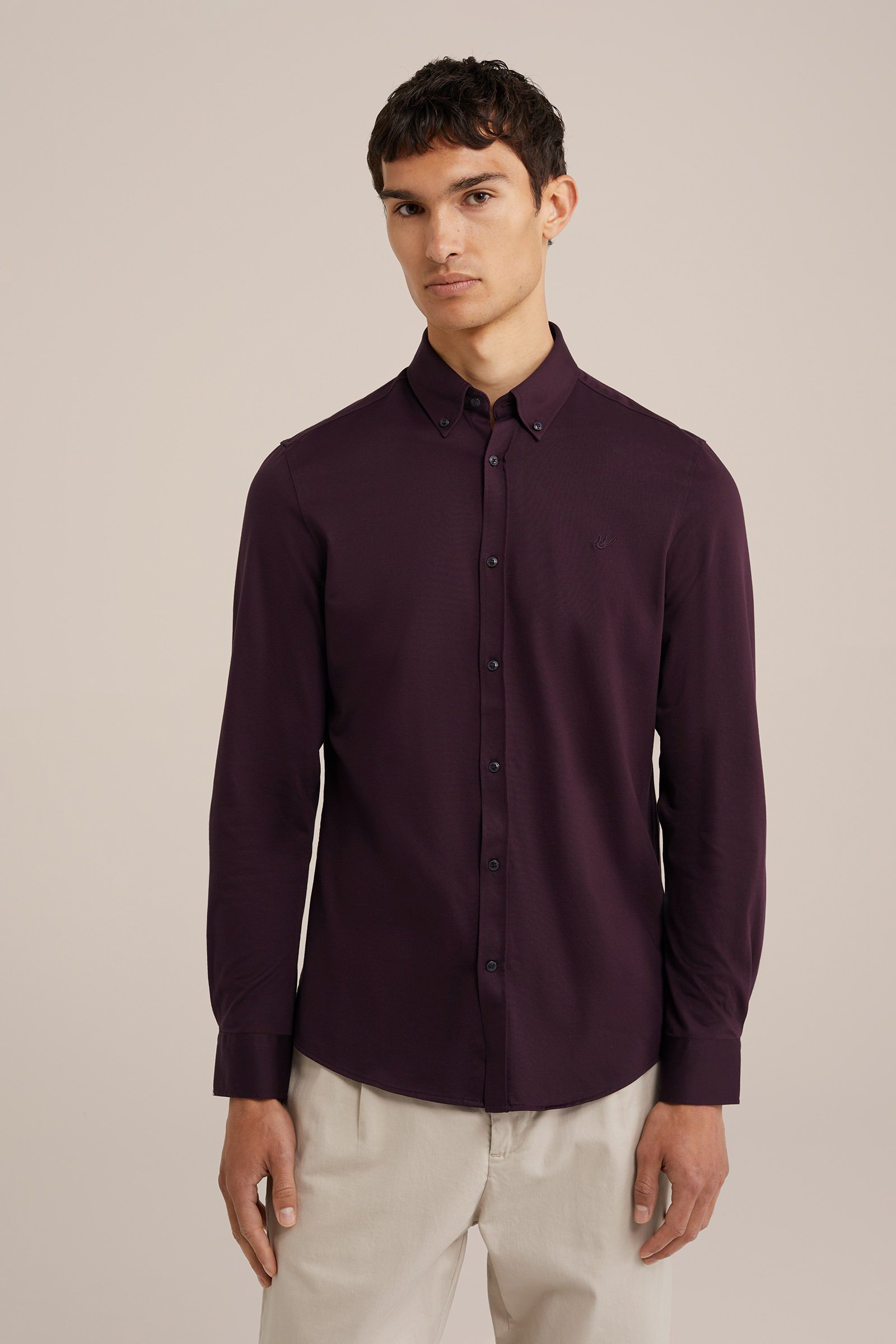 jersey overhemd met stretch WE Fashion Bordeauxrood