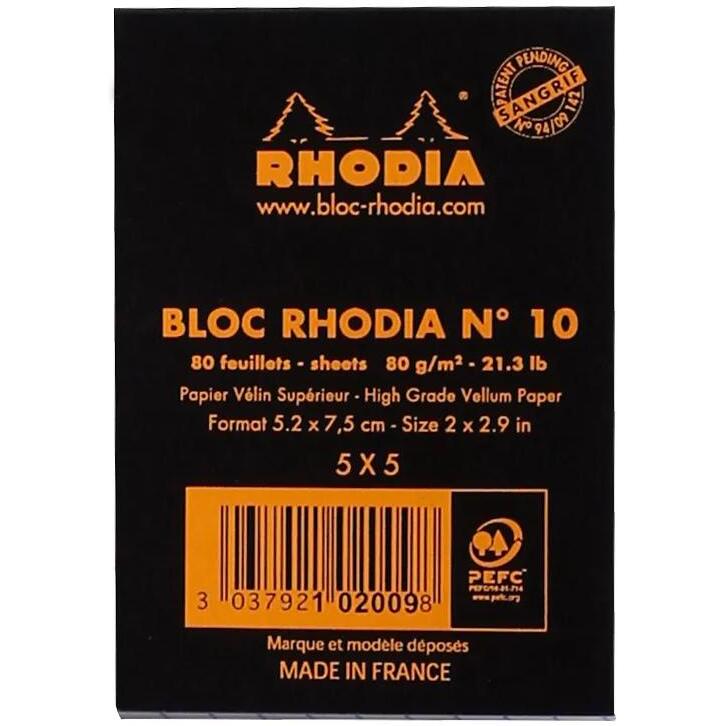 Bloc agrafé N°10 5,2x7,5 cm 80 feuilles petits carreaux 5/5 80 g. - Noir