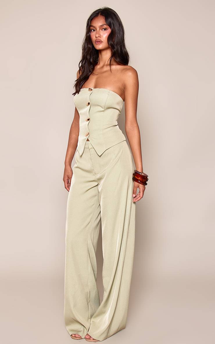 Vert Sauge Ensemble Coordonné Gilet Bustier Ajusté Avec Détails De Finition