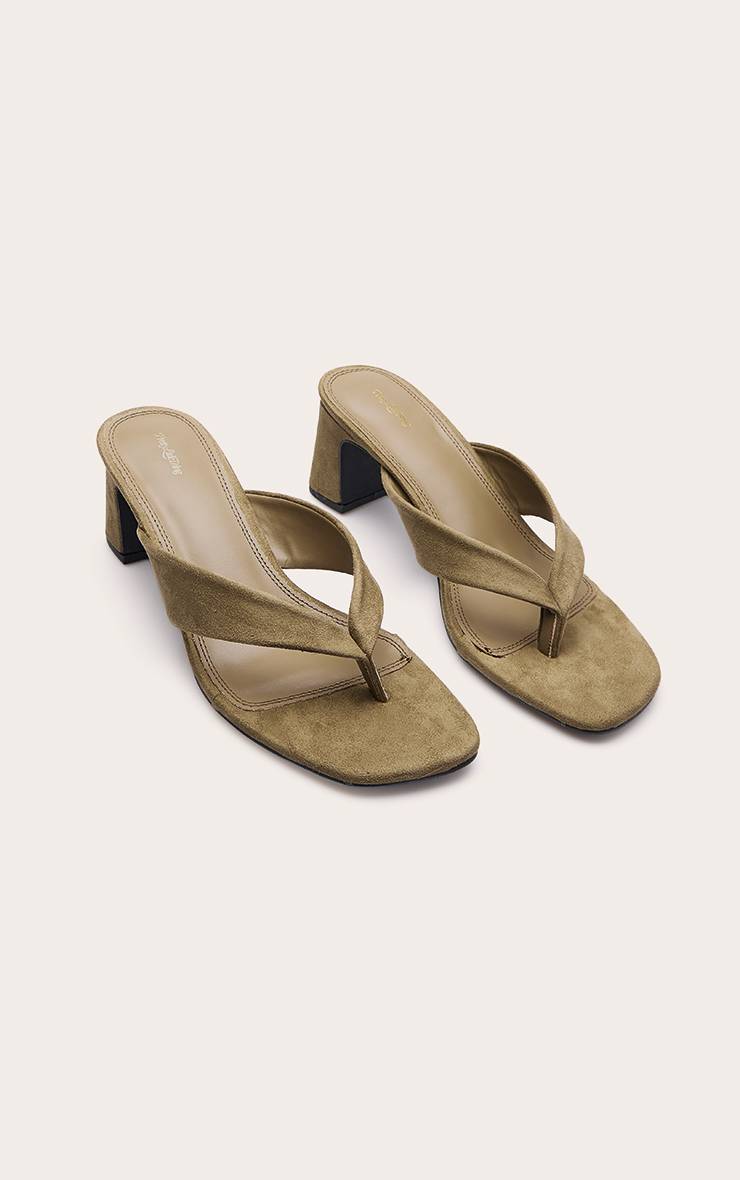 Vert Olive Mules À Bride D'orteil Talon Bloc Bas En Synthétique