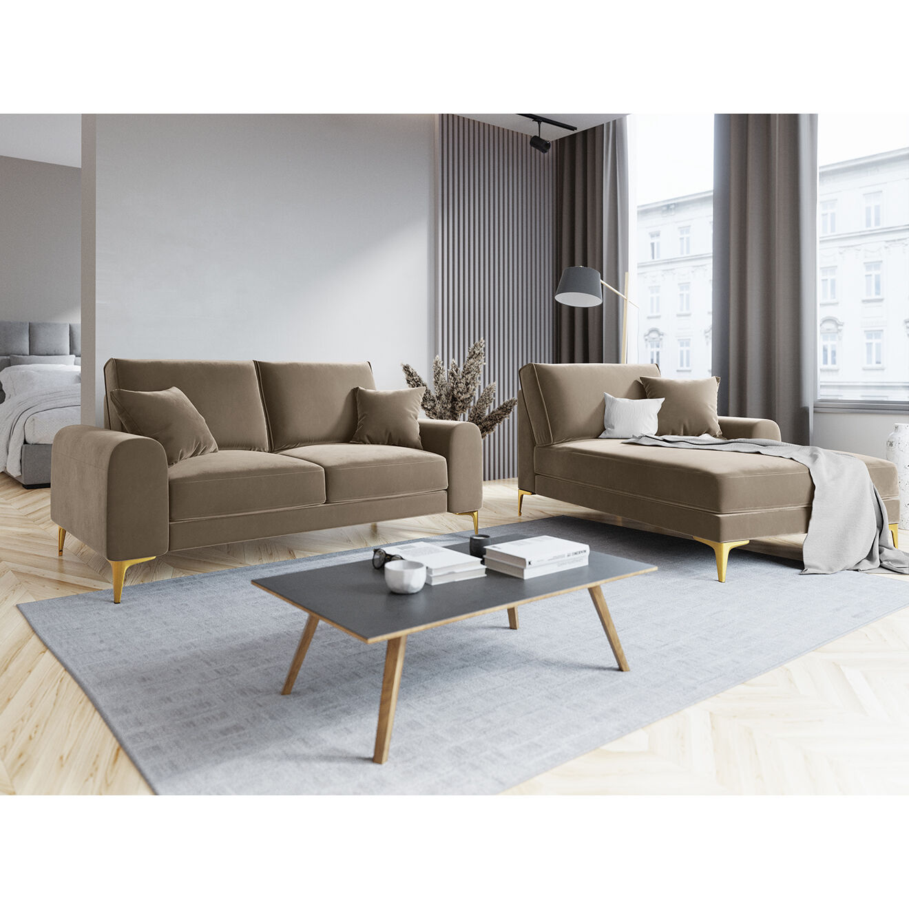 Mazzini Sofas Canapé 2 places velours madara beige - 172x102x90 cm