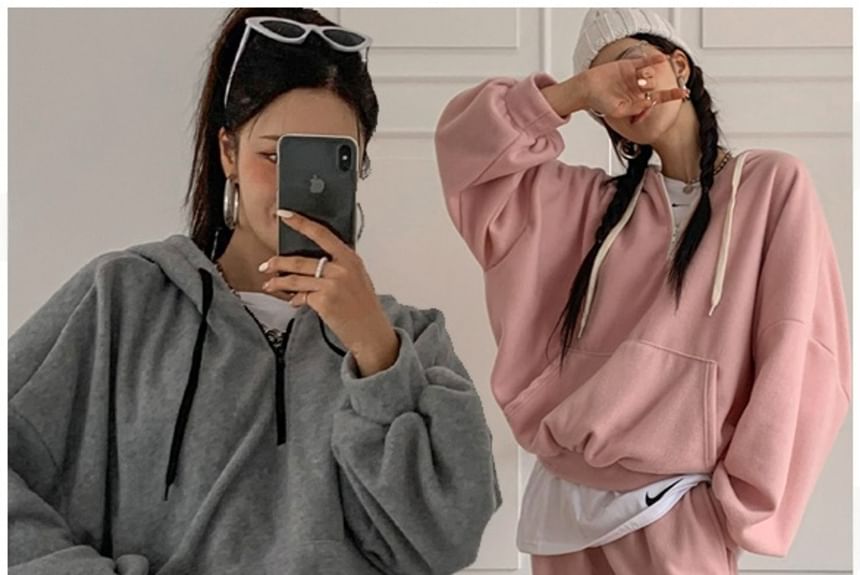 Chubby Girl - Set: Half-Zip Hoodie + Elastische Taille Effen Joggingbroek