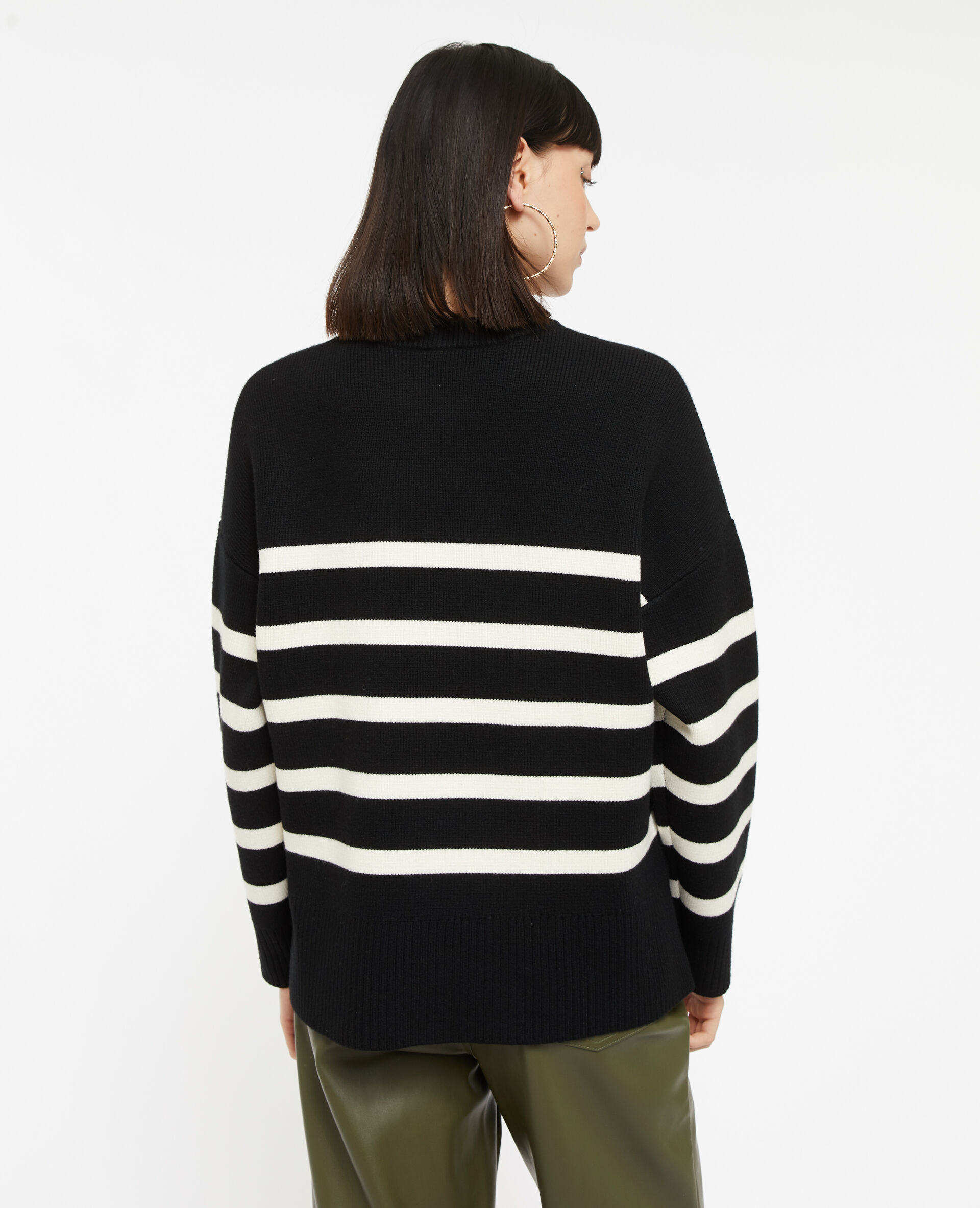Pull rayé en maille épaisse - Noir
