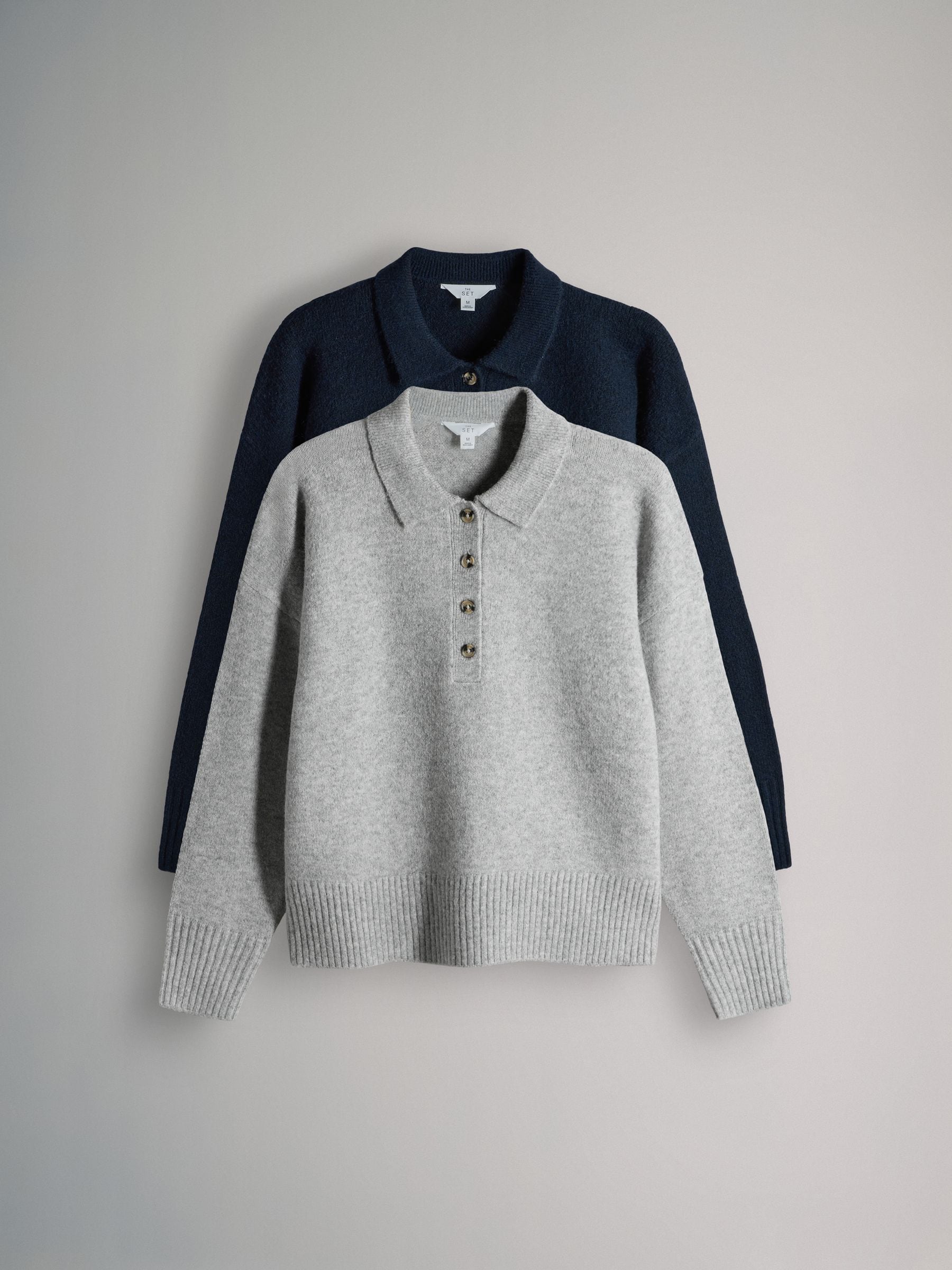 Marineblauw/gemêleerd grijs - The Set 2 Pack Knitted Collar Jumpers With Wool