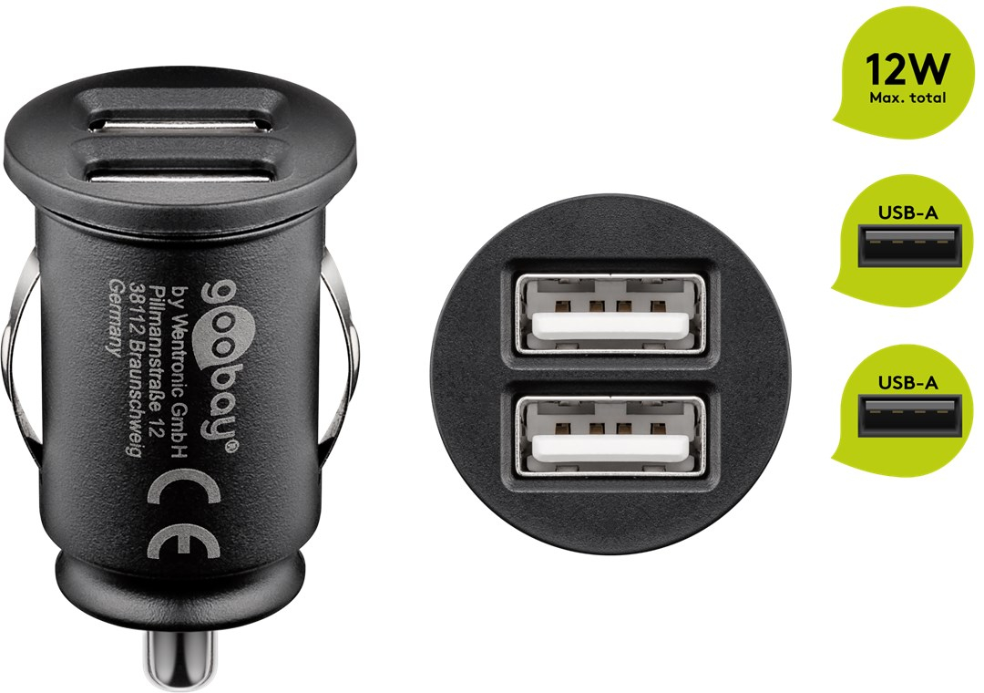 (12W) Dual USB A Auto KFZ Ladegerät Schnellladegerät für Zigarettenanzünder (44177) - Schwarz