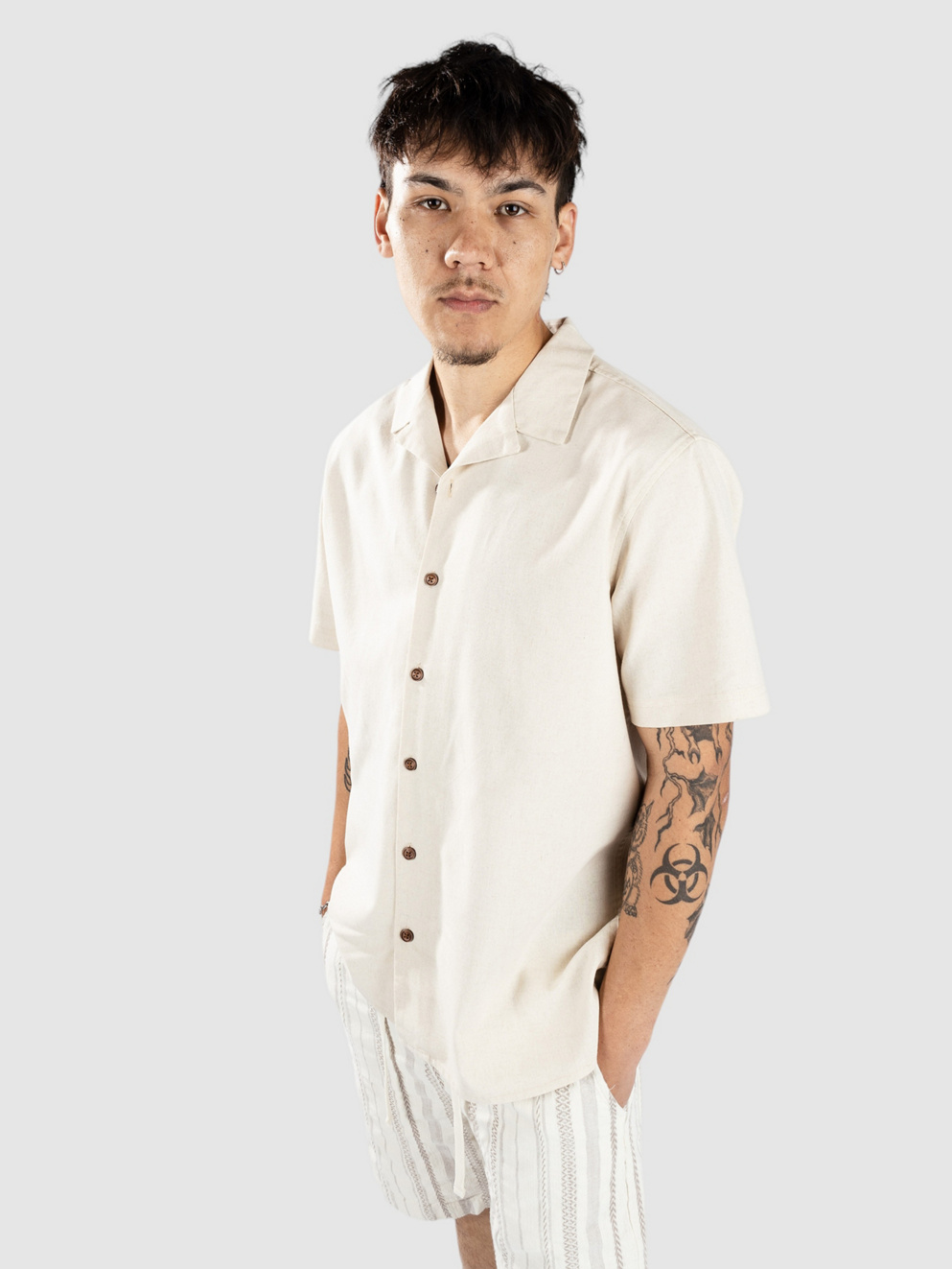 Anerkjendt Akleo S-S Cot-Linen Shirt brown rice
