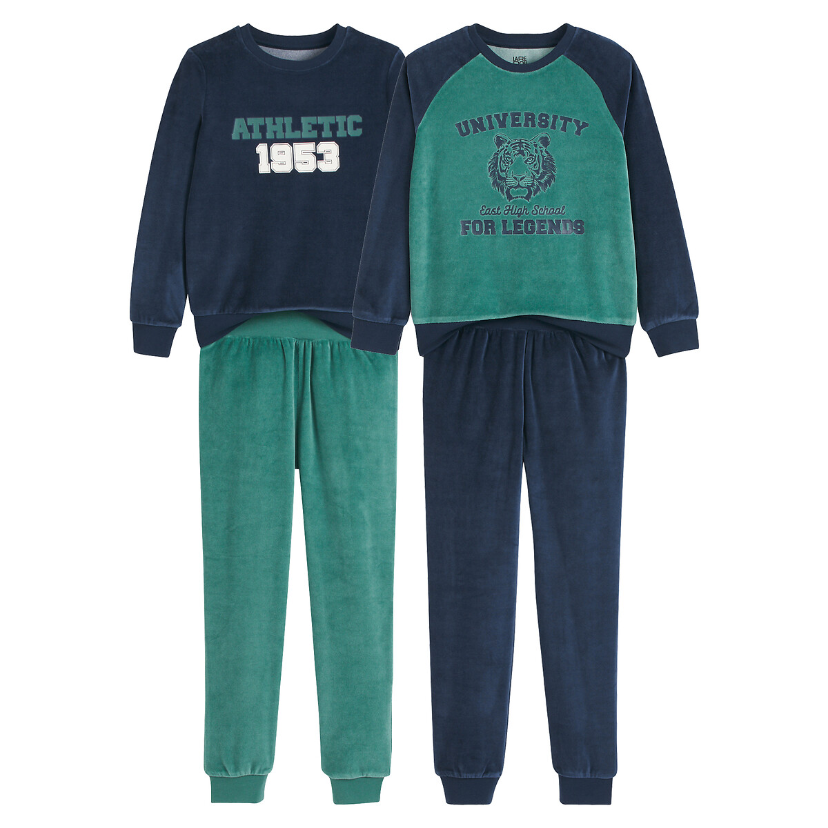 COLEÇÃO LA REDOUTE<br>Conjunto de 2 pijamas de veludo com estampa inspirada no espírito universitário
