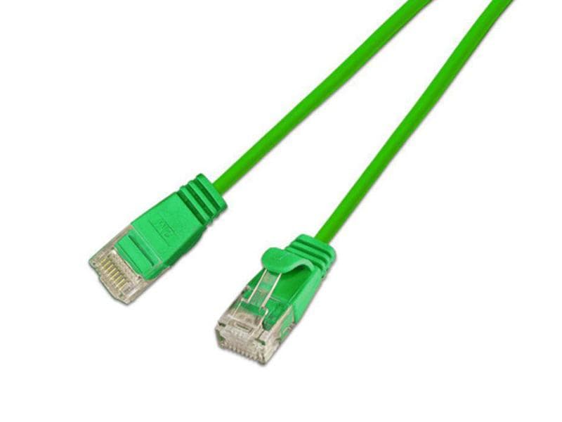 SLIM Slimpatchkabel RJ-45 - RJ-45, Cat 6, UTP, 1 m, Grün Lightpatchkabel rund, ungeschirmtes Twisted-Pair-Kabel (U/UTP) mit Klinkenschutz