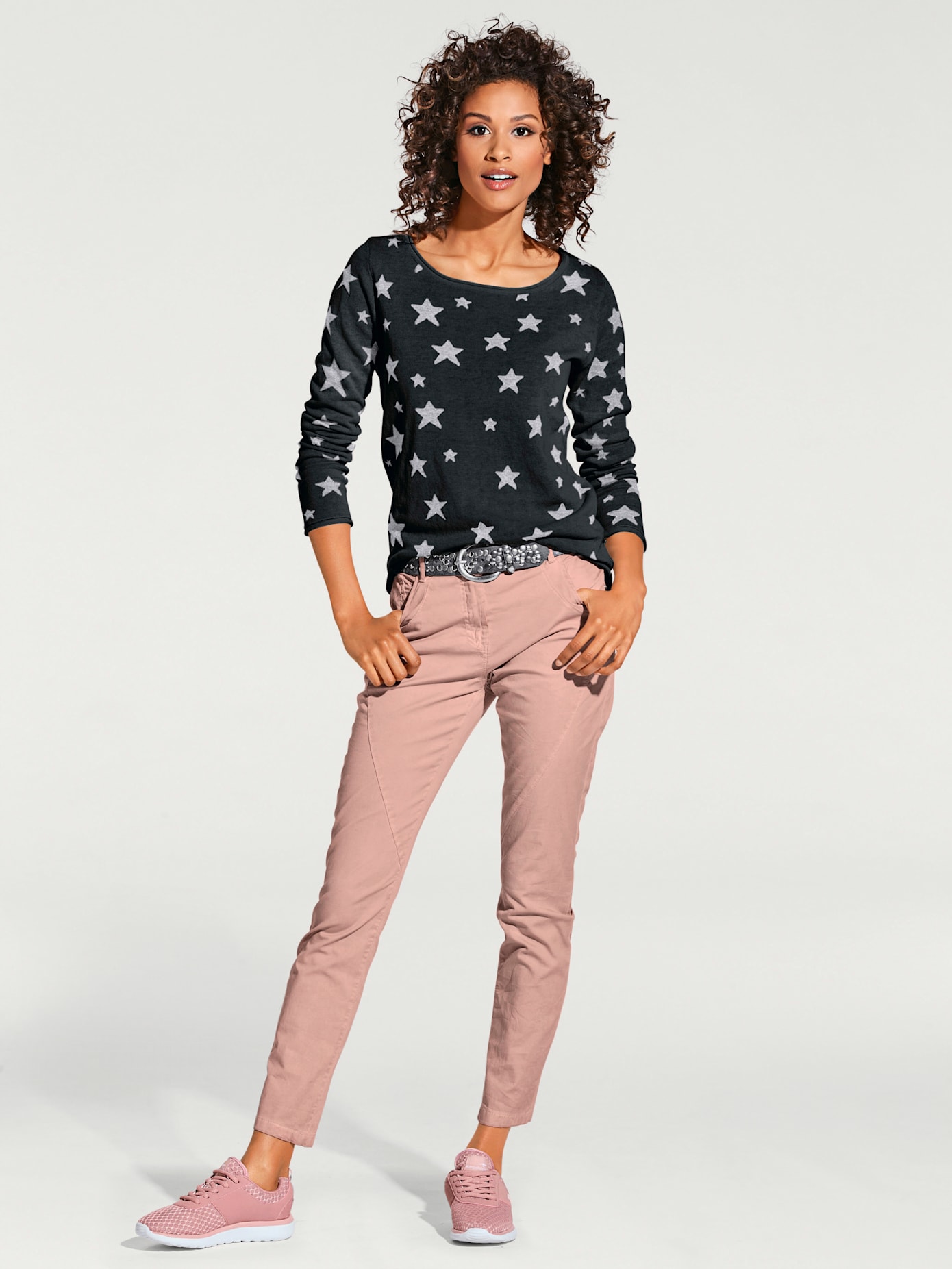 Pull col rond imprimé étoiles tendance