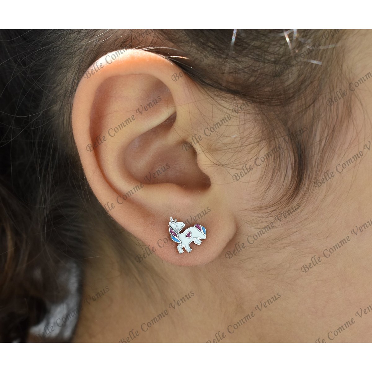 Parure licorne coeur émail coloré Argent 925 Rhodié