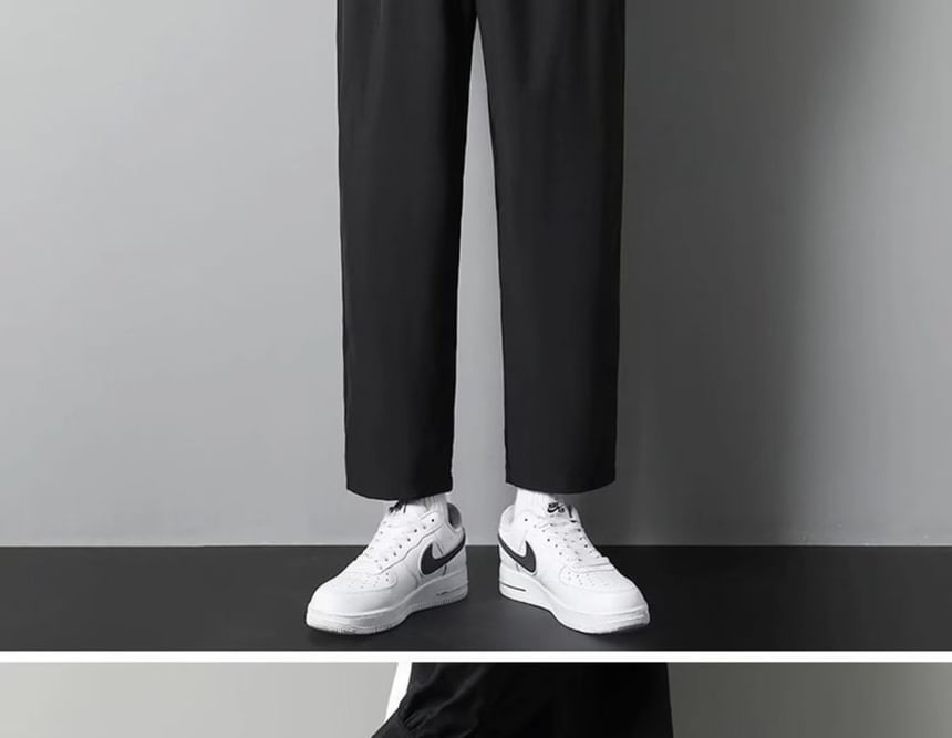 Blueforce - Effen cropped, taps toelopende broek met trekkoord in de taille