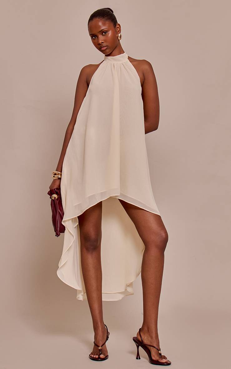 Crème Robe Smock En Mousseline Col Montant