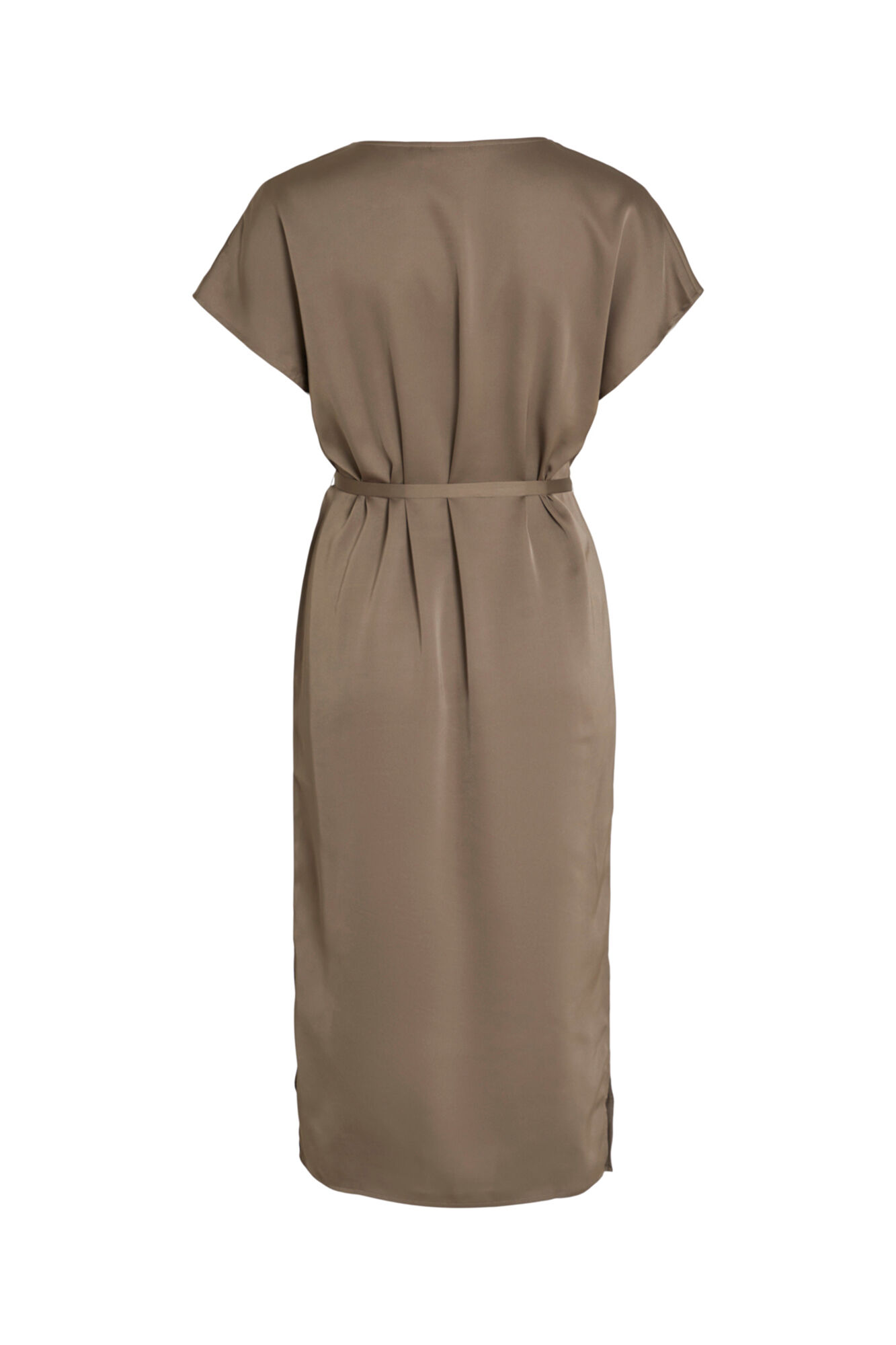 Vestido midi de cetim com mangas curtas - Marrom