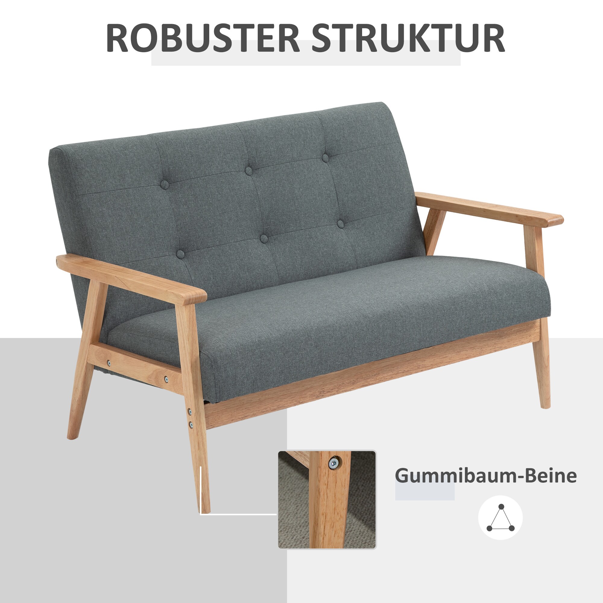 HOMCOM Doppelsofa mit Holzgestell grau 115B x 66,5T x 73H cm