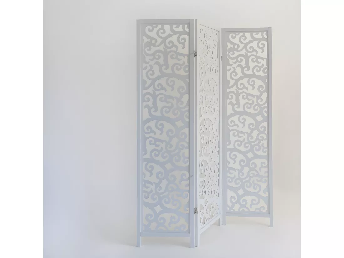 Paravent séparateur de pièce bois blanche 130 x 2.2 x 175 cm PAR06084
