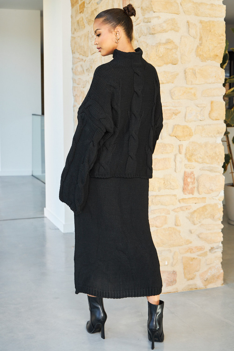 Ensemble 2 pièces pull + jupe en maille noir