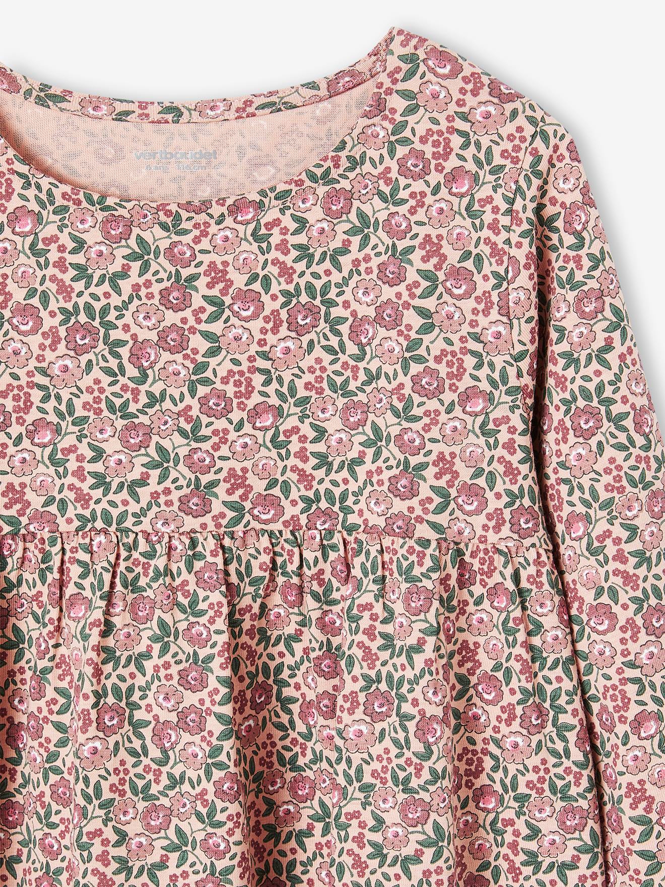 Conjunto de casaquinho e vestido com estampa floral para meninas, azul acinzentado