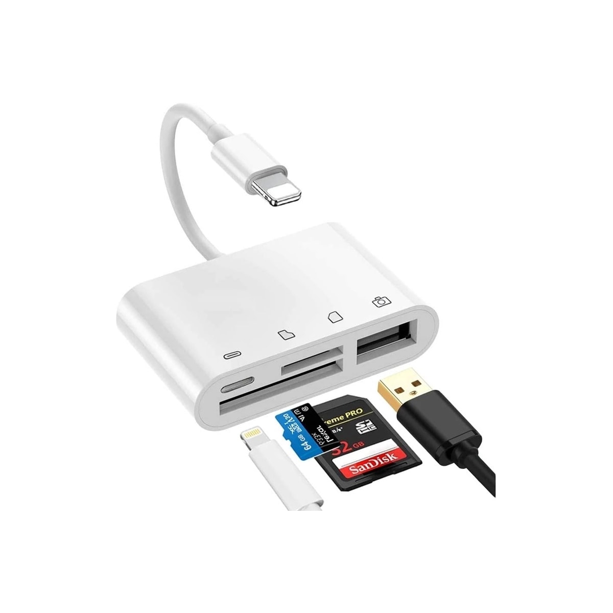 NÖRDIC Lightning-kortleser 2 spor SD, MicroSD 1xUSB-A, 1xUSB-C Lading UHS-I