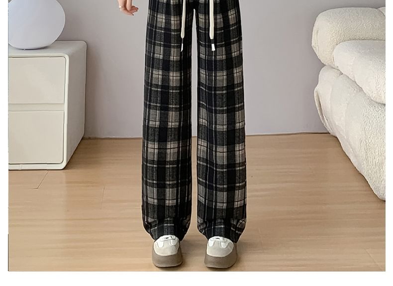 Klevy - Hoge geruite wijde broek