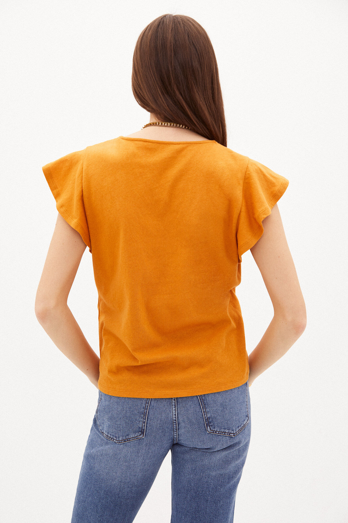 Camiseta Vicky de algodão e linho - Vermelha