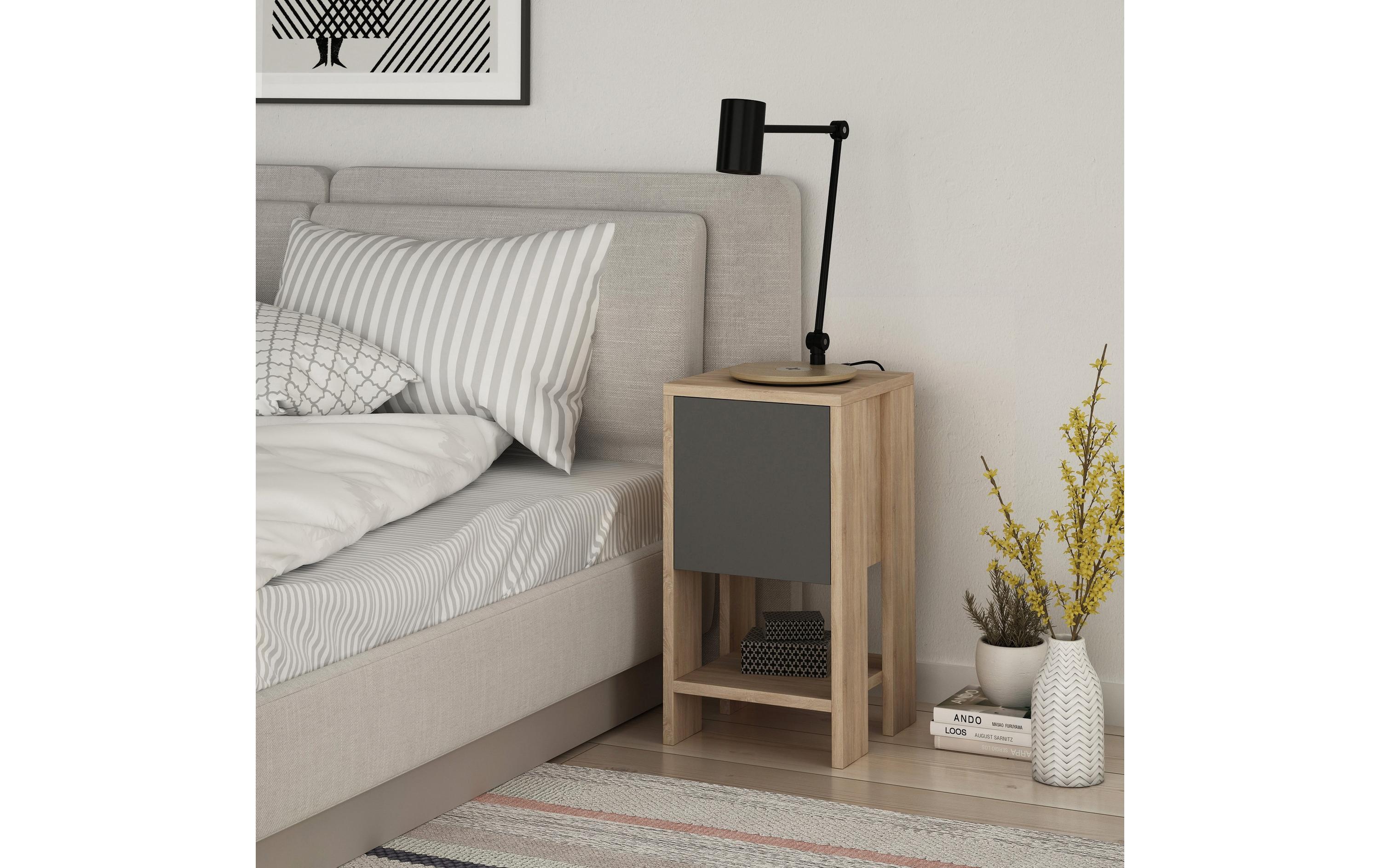Nachttisch Ema 30 x 55 x 30 cm, Anthrazit/NatureNachtschrank
