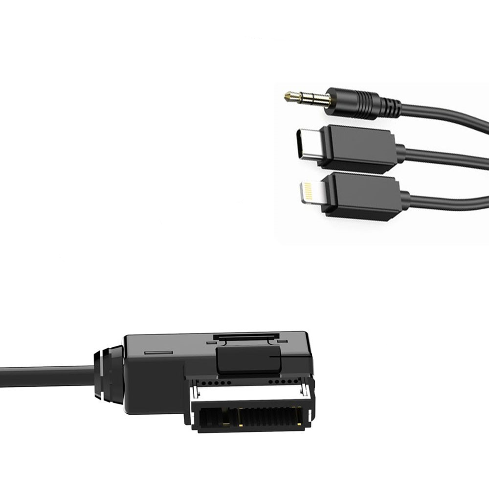 (30cm) 3in1 Auto KFZ AMI MDI Lightning / 3.5mm AUX / USB C Schnittstelle Musik Adapter Kabel Interface Konverter Audi / VW / Skoda