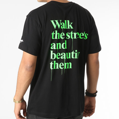 Tee Shirt Oversize Large Walk Noir Vert Fluo
