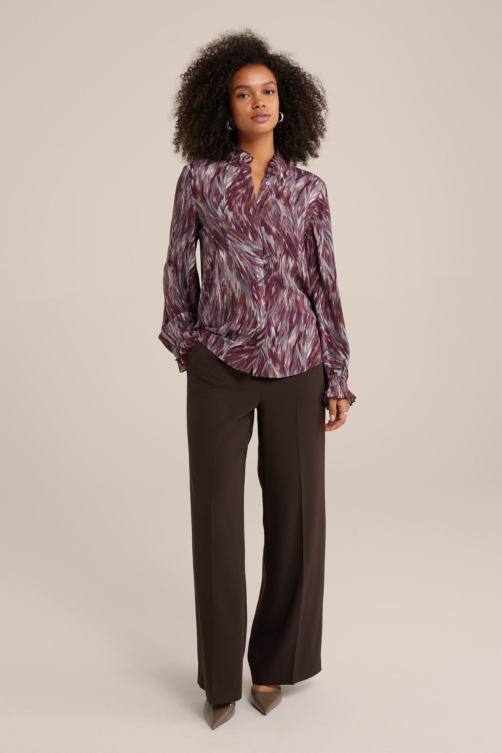 wide leg pantalon WE Fashion Donkerbruin