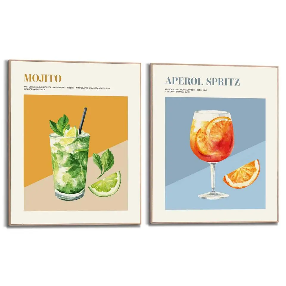 Schilderijen set Cocktail Set - 50x40cm - Bont