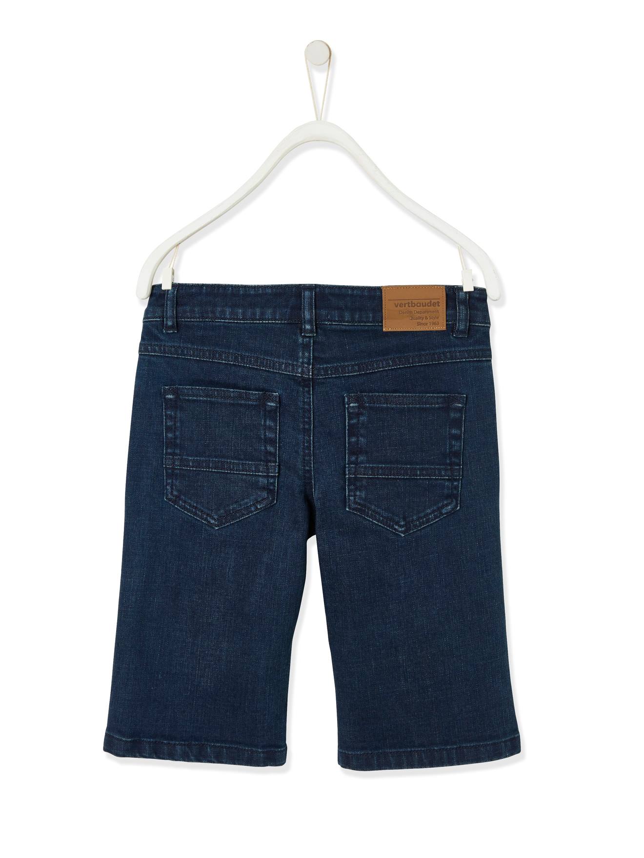 Bermuda jeans azul-escura lisa para meninos