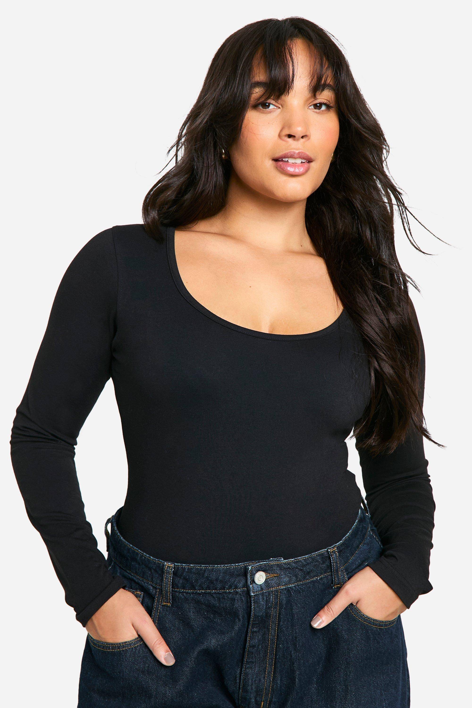 boohoo Bodysuit à manches longues en coton Boohoo Basics Plus à encolure échancrée