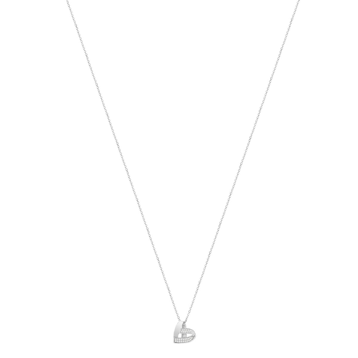 Collier or blanc 750 diamants coeur42 cm