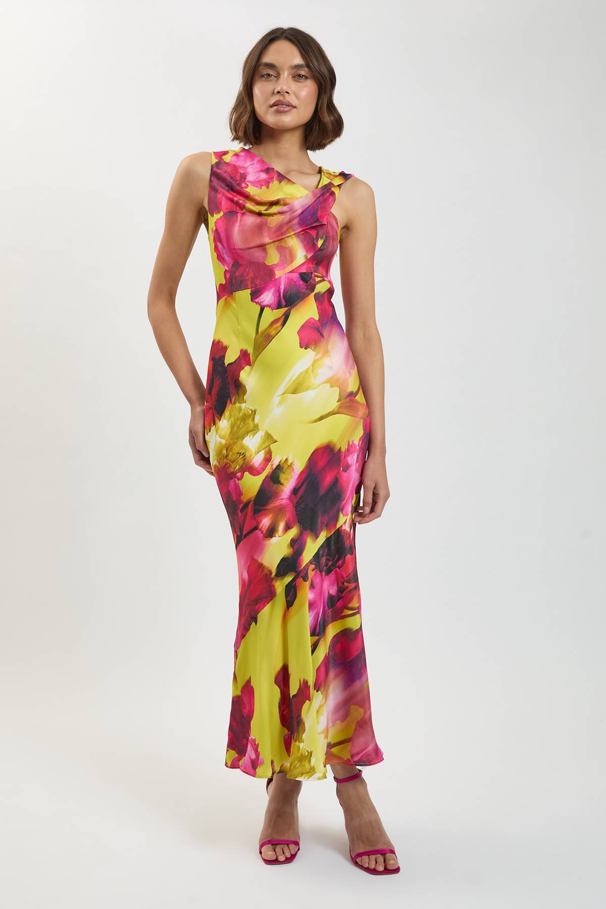 KarenMillen Robe Longue Asymétrique À Une Épaule En Satin De Viscose À Imprimé Floral