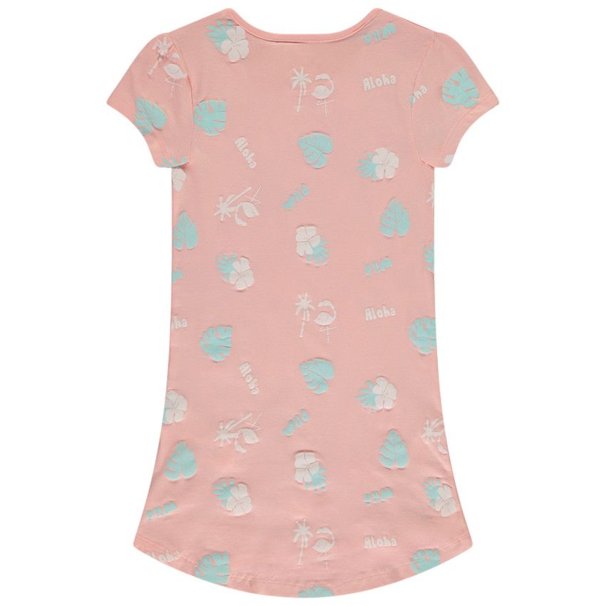 Nuisette manches courtes imprimé végétal en puff print pour fille - Rose