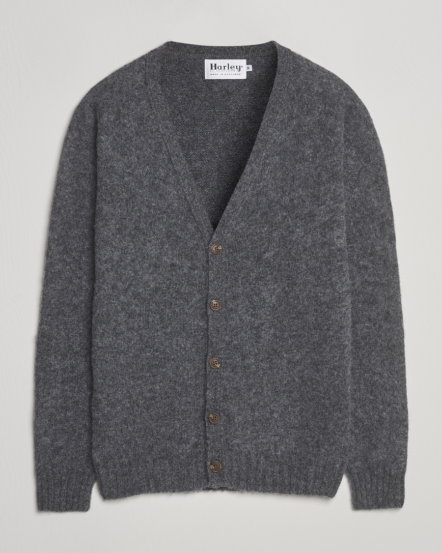 Harley Of Scotland Brushed Supersoft Lambswool Cardigan Basalt