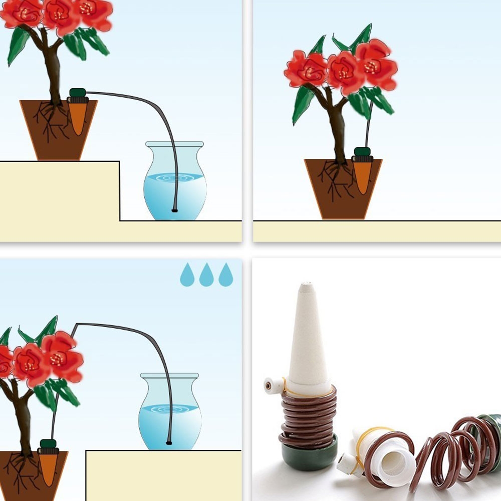 (4er Set) Automatisches Keramik Tropf Bewässerungssystem für Topfpflanzen (Indoor/Outdoor)