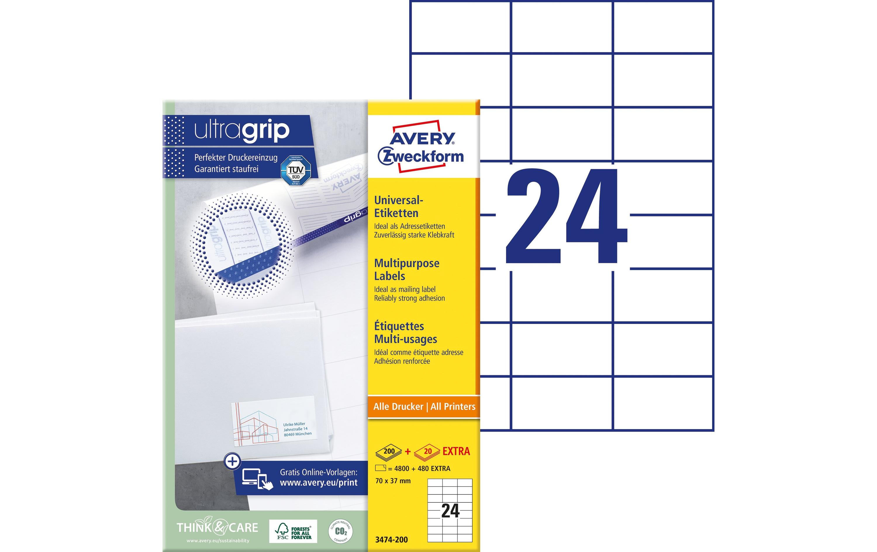 Universal-Etiketten 3474 70 x 37 mm, 220 BlattWeisse Aufkleber, permanent haftend
