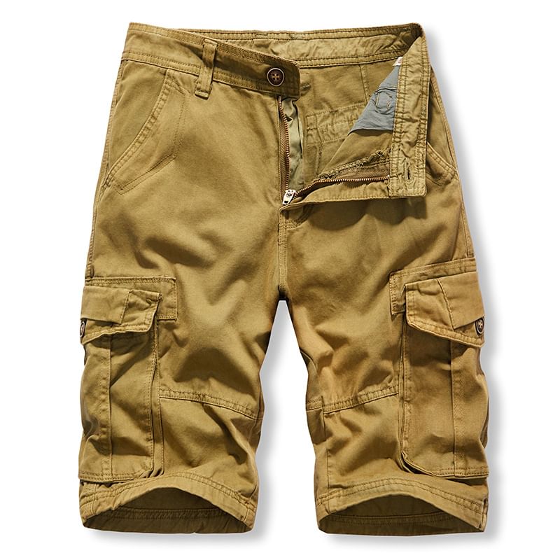 Lefitt - Mid Rise Plain Cargo Shorts