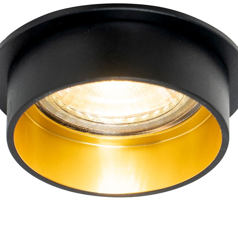 Moderne inbouwspot zwart met gouden binnenkant - Insta