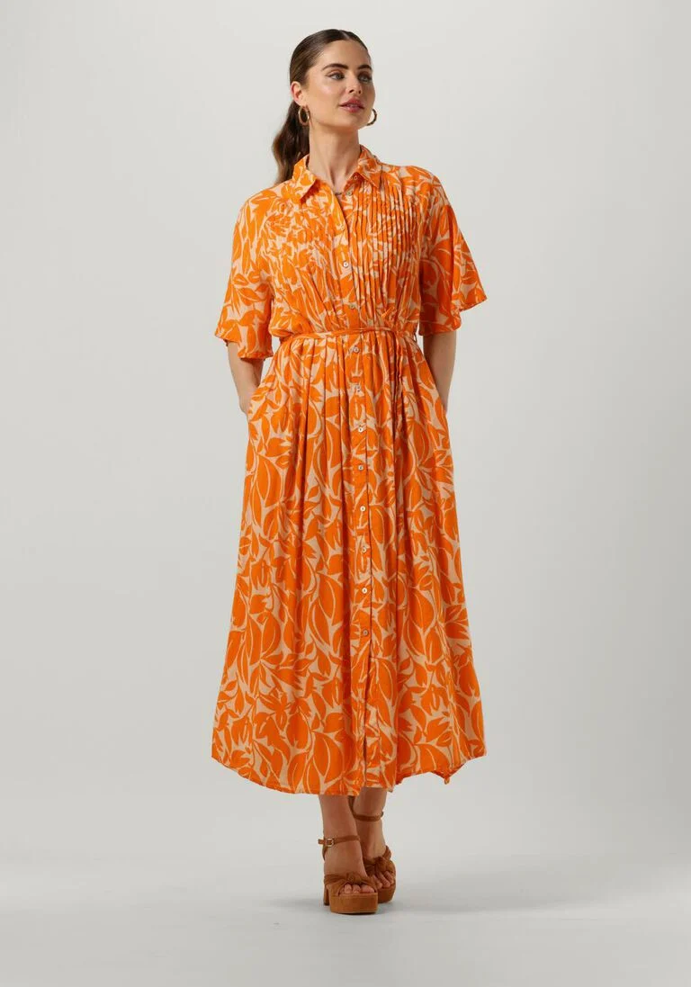 Y.A.S. oranje y.a.s. midi jurk yaslefira 2/4 long shirt dress s.