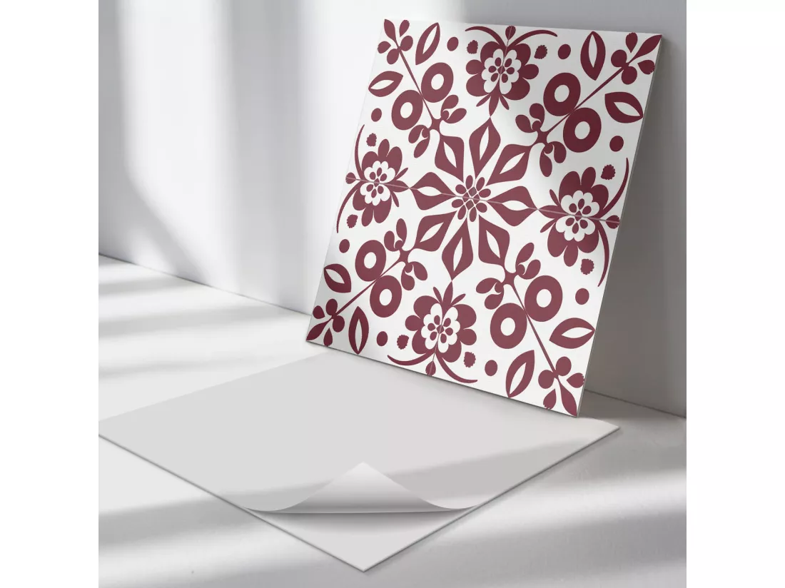 Panneaux muraux autocollants en vinyle imperméable - 4 x 50 x 50 cm - Motif floral avec des feuilles