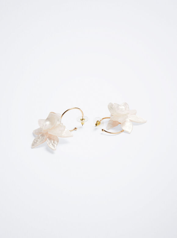 Brincos de argola com flor - Rosa