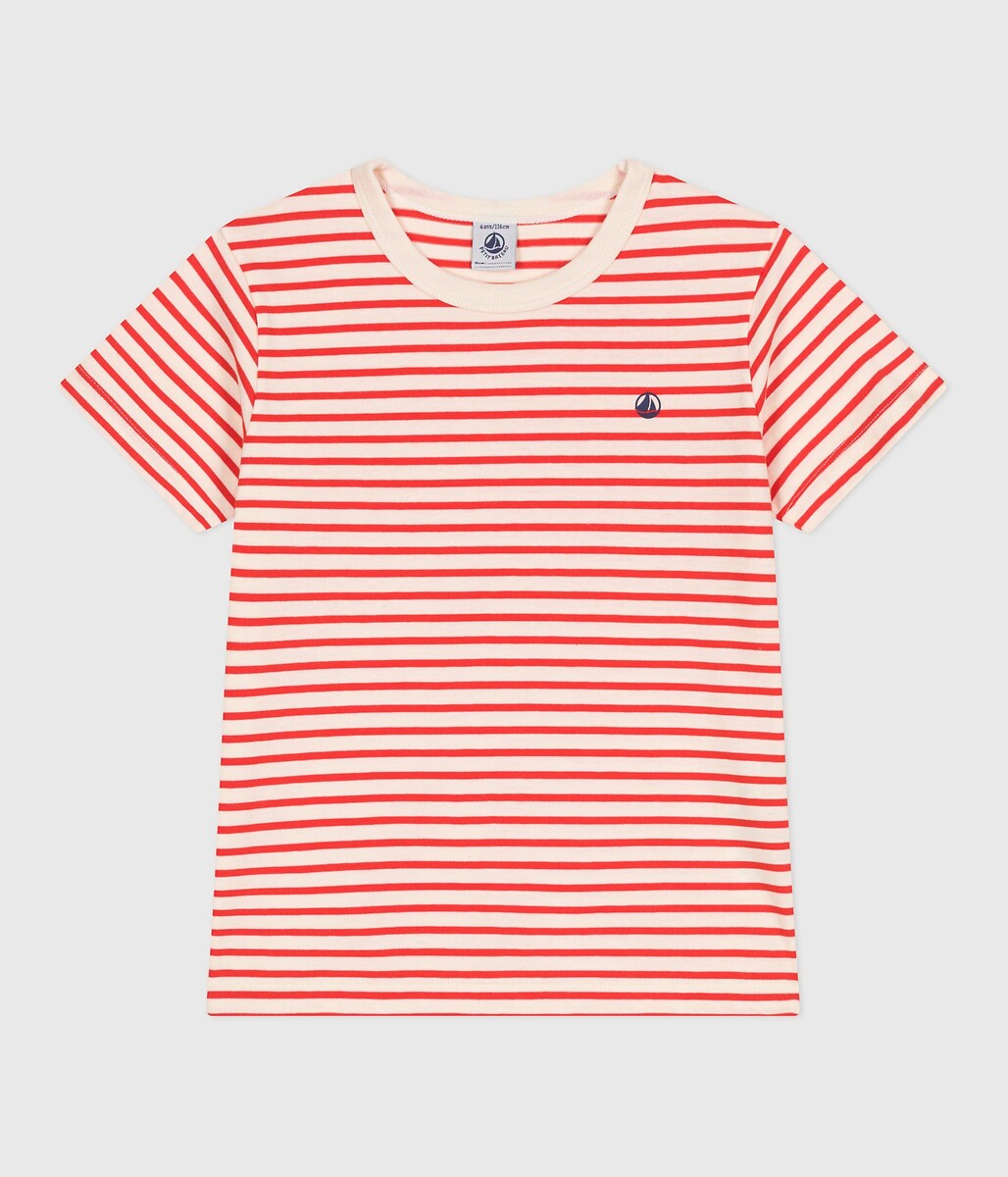 PETIT BATEAU<br>Camiseta de algodão com listras e mangas curtas