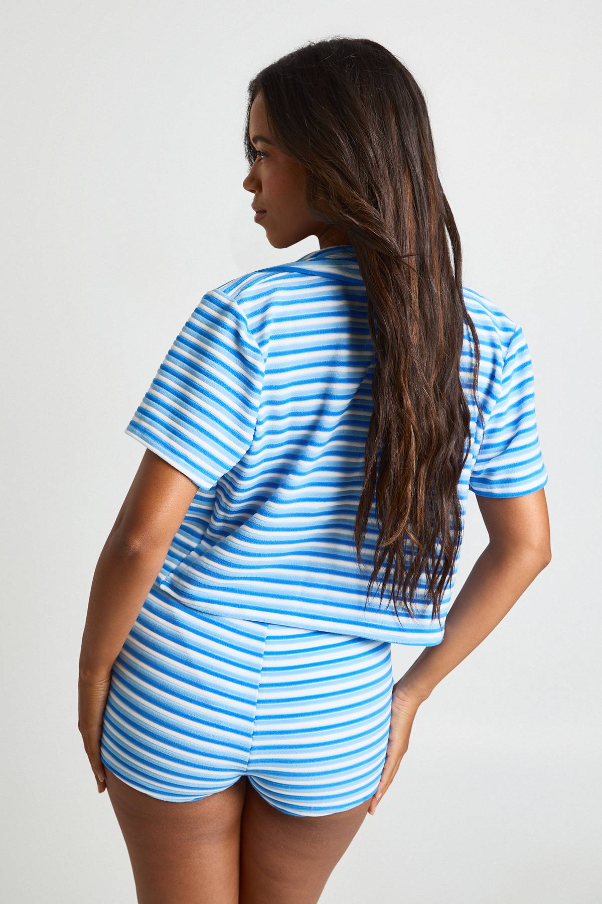 boohoo Chemise De Plage Courte En Tissu Éponge À Rayures