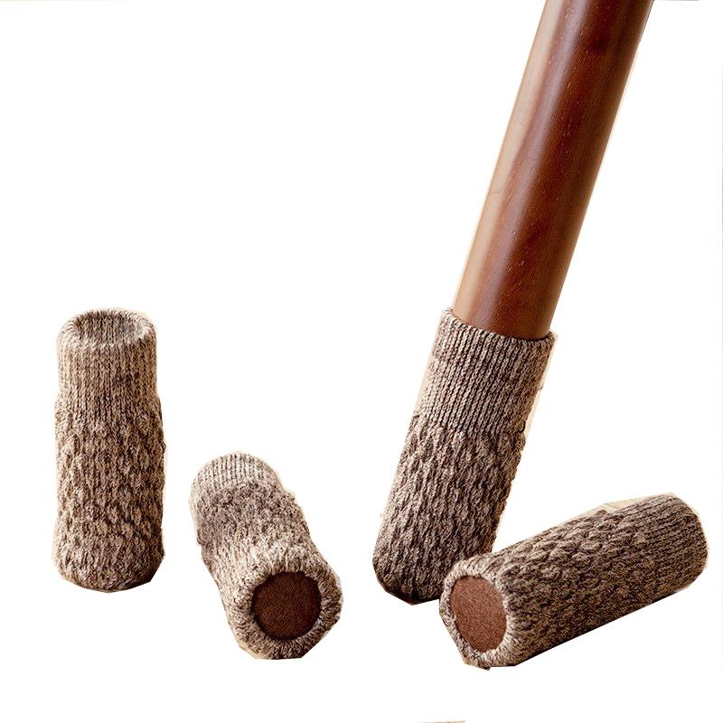 (4er Set) Wolle Stuhlbein Stulpen Schutz Tisch / Stuhl / Boden Schoner - Dunkelbraun