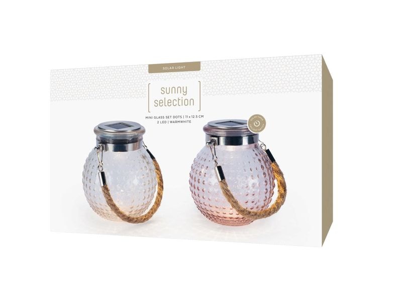 STT Solar Mini Glass Set Dots Beige/Mauve Dekolicht zum Aufstellen oder Aufhängen