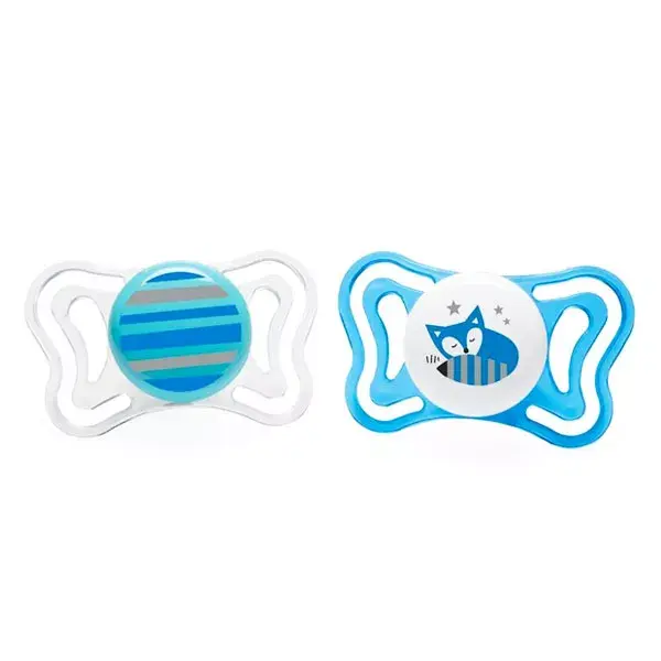 Chupeta Chicco Physio Forma Light de Silicone +6m com Listras de Estrelas, Pacote com 2 + Caixa Esterilizadora
