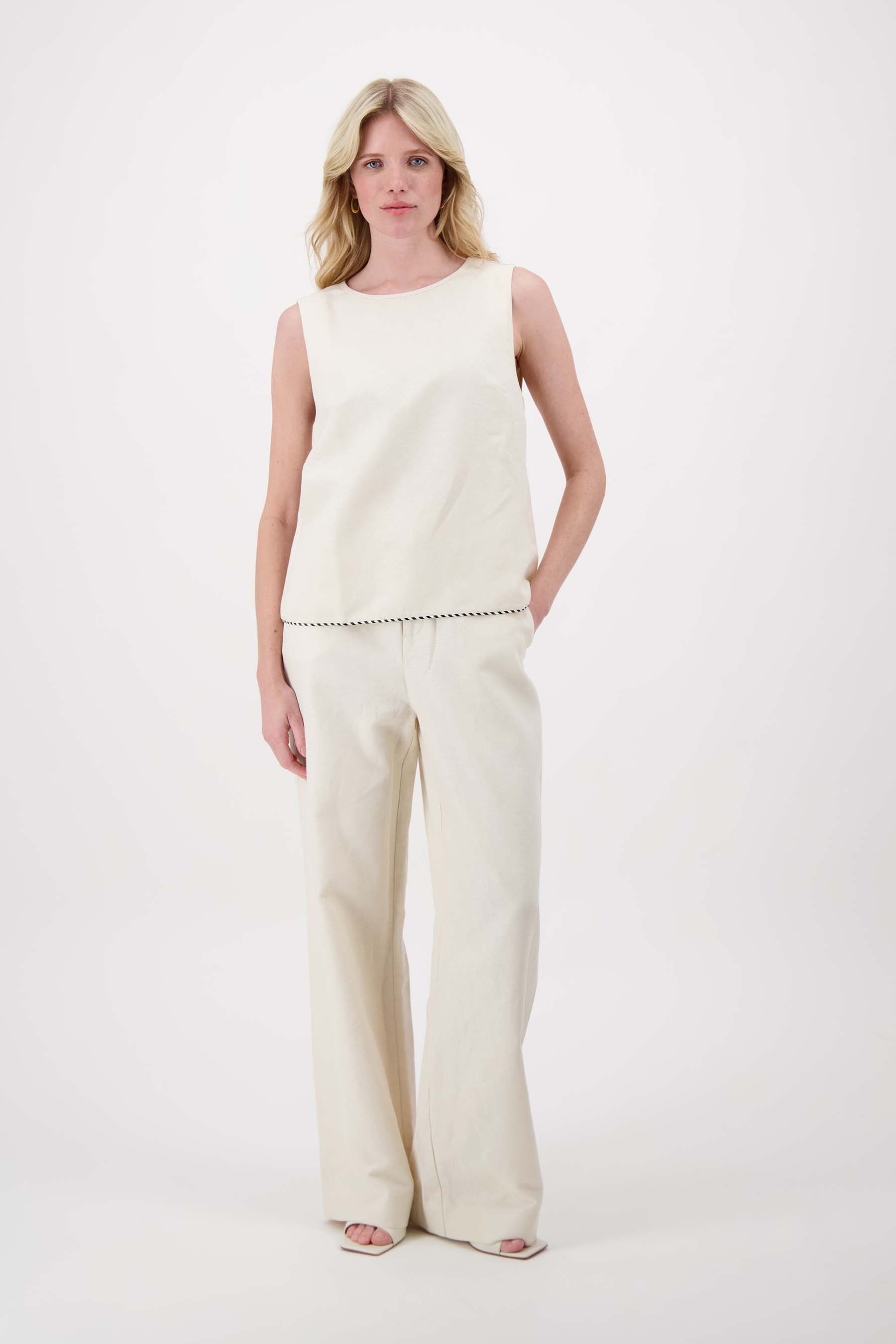 linnen top mouwloos met details tapes