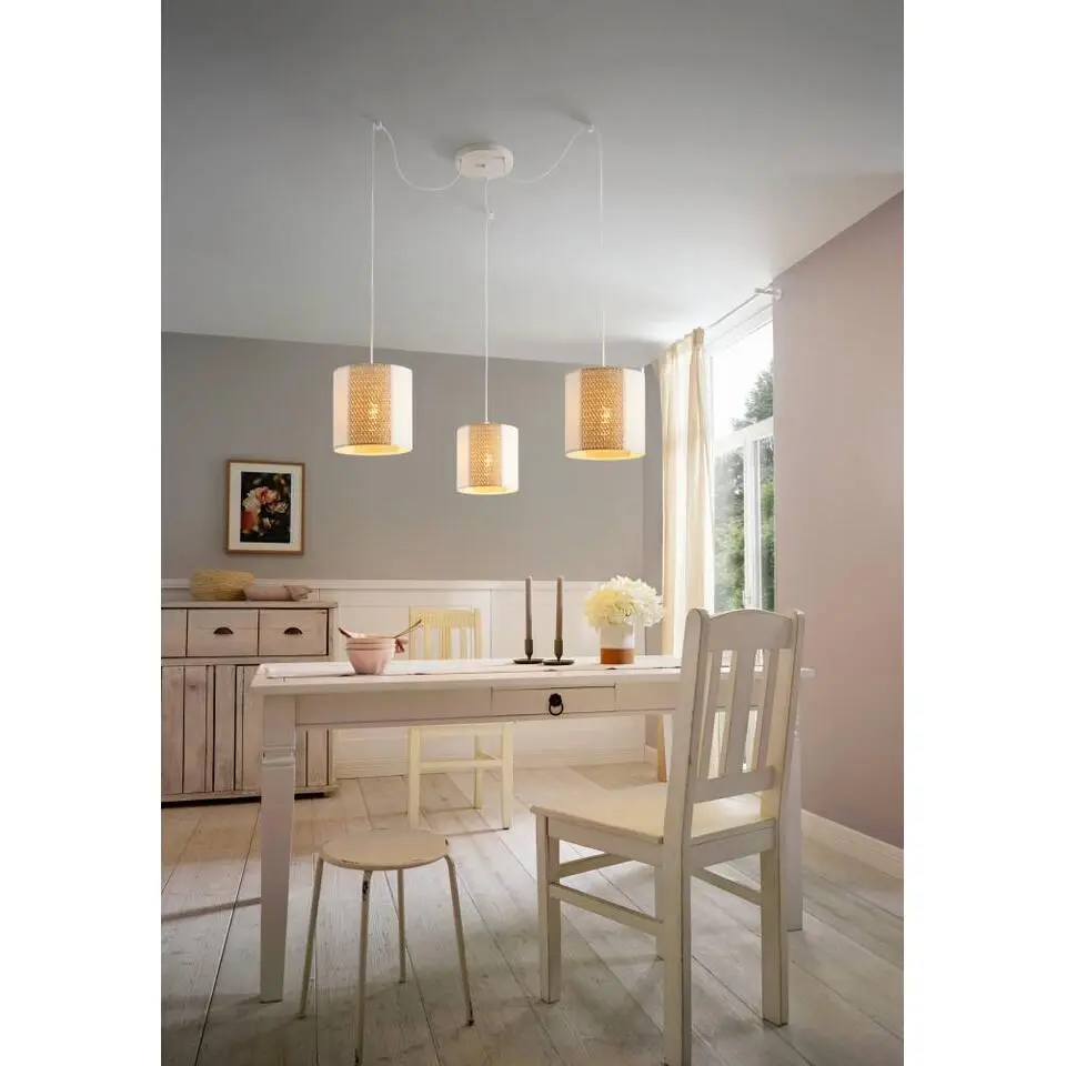 EGLO Arnhem Hanglamp - E27 - Papier/Staal - Wit/Bruin