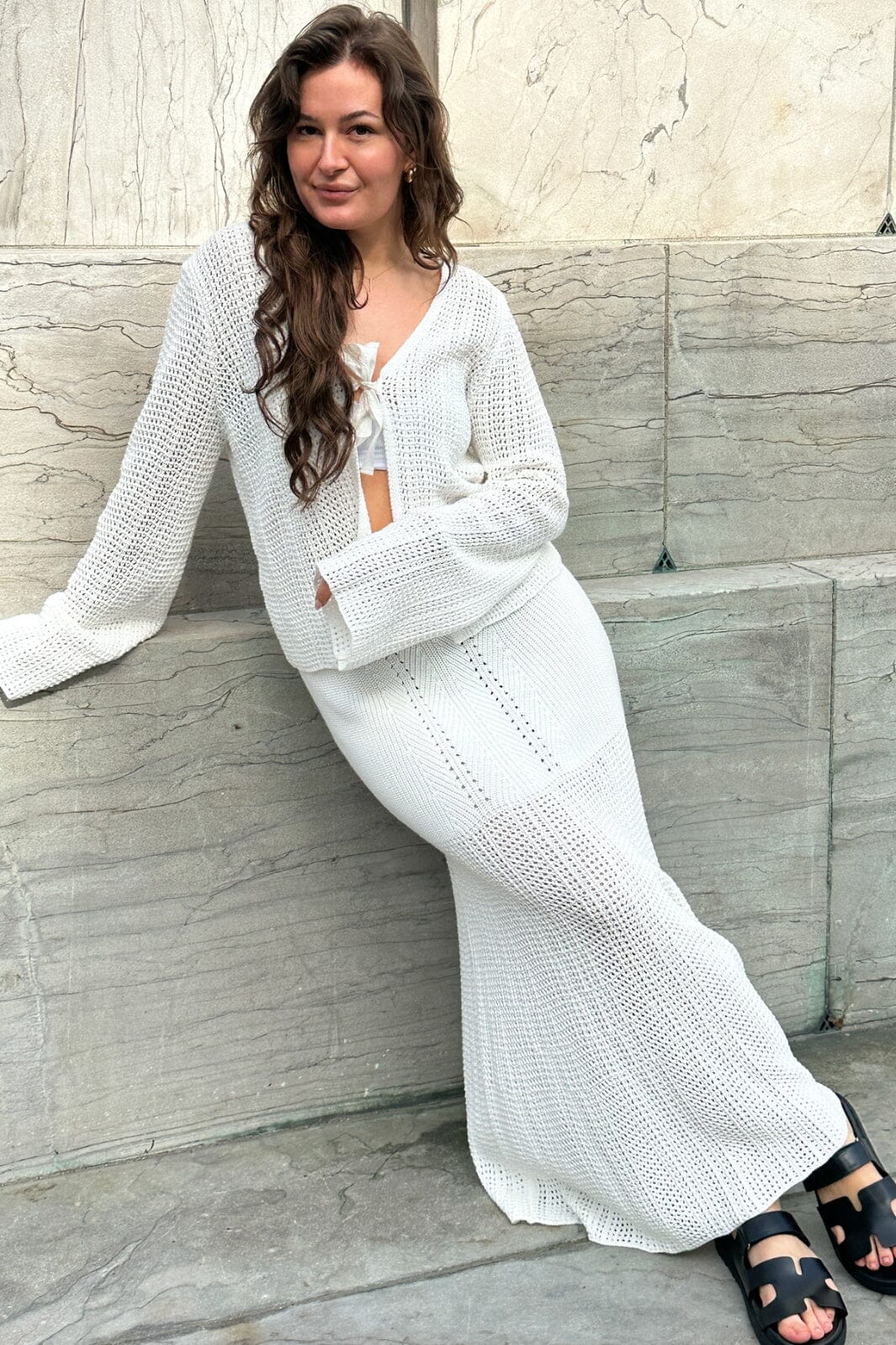 Neo Noir Bates Crochet Knit Cardigan